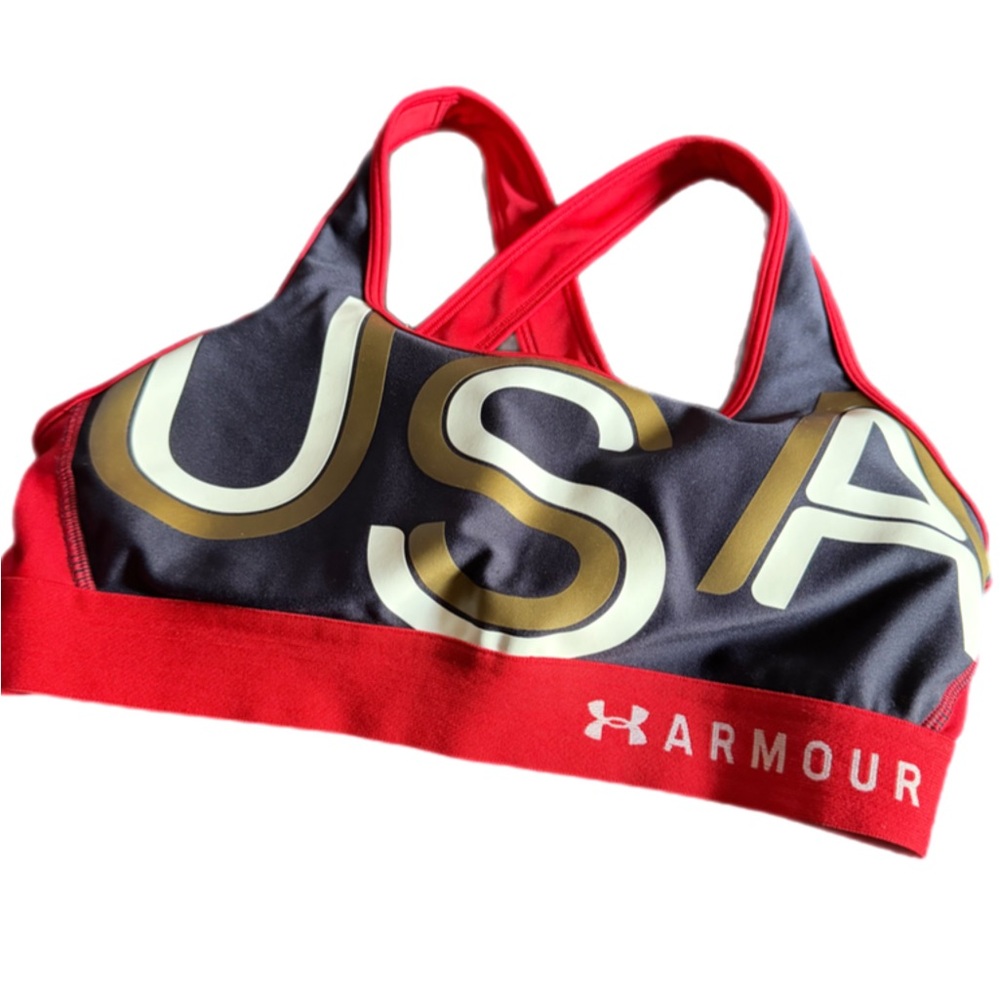 🇺🇸 Under Armour USA Sports Bra – Red, Navy & Gold | Size Large